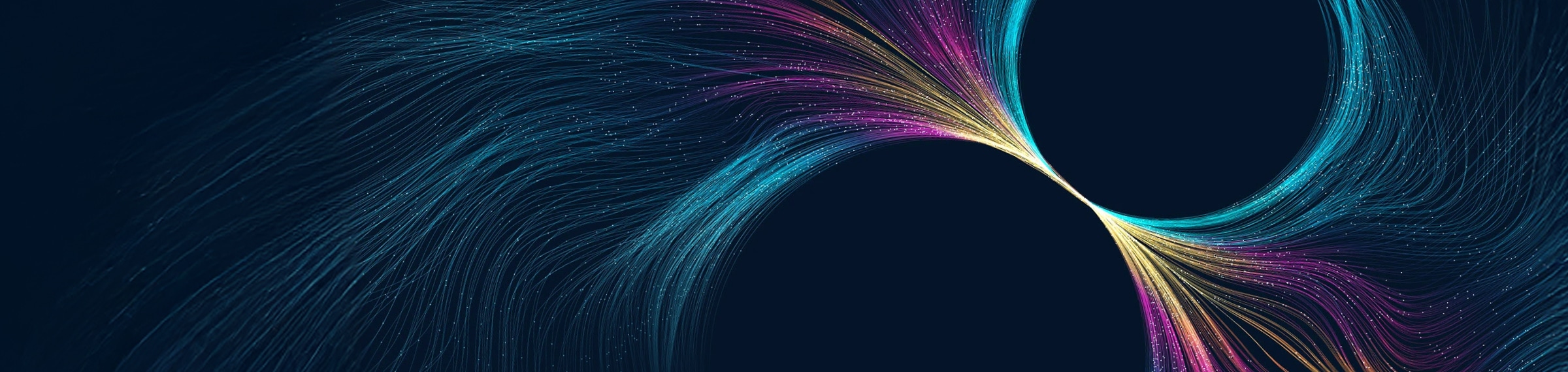 ​Blue, pink, and orange wave lines representing an AI network