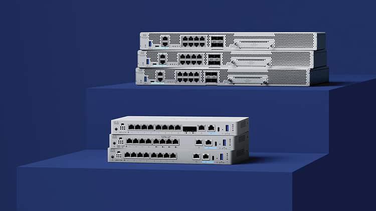 Two stacks of three Cisco Firewalls